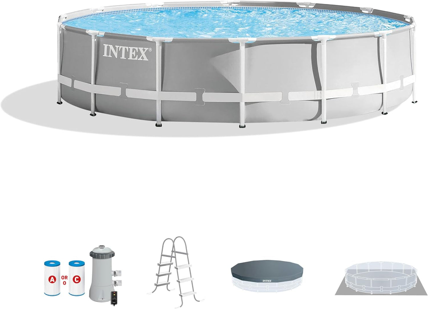 Intex 26711EH 12 Foot X 30 Inch Prism Frame round above Ground Outdoor Backyard Swimming Pool Set with 530 GPH Filter Pump and Easy Set-Up