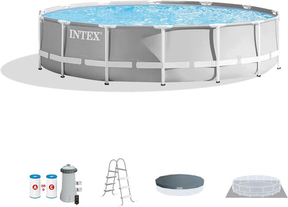 Intex 26711EH 12 Foot X 30 Inch Prism Frame round above Ground Outdoor Backyard Swimming Pool Set with 530 GPH Filter Pump and Easy Set-Up