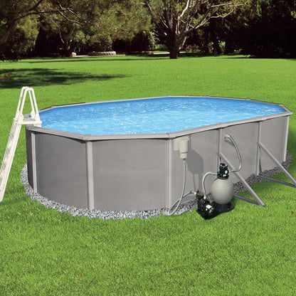 Blue Wave Belize 12-Feet by 24-Feet Oval 52-Inch Deep 6-Inch Top Rail Metal Wall Swimming Pool Package