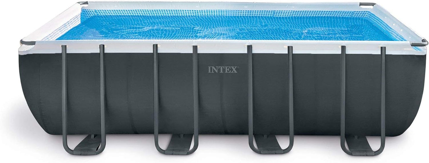 INTEX 26355EH Ultra 18'X9'X52" Ultra XTR Rectangular Frame Pool Set with 120V 1,200 GPH Sand Filter Pump, Ladder, Ground Cloth, and Solar Pool Cover
