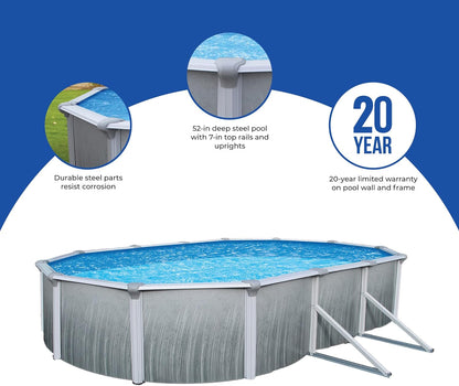 Blue Wave Martinique 12-Feet by 24-Feet Oval 52-Inch Deep 7-Inch Top Rail Metal Wall Swimming Pool Package