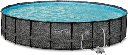 Summer Waves Elite 22Ft X 52In above Ground Frame Outdoor Swimming Pool Set with Filter Pump, Pool Cover, Ladder, Ground Cloth, and Deluxe Maintenance Kit