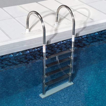 Blue Wave NE1145 Premium Stainless Steel In-Pool Ladder for above Ground Pools & NE1228PR Aluminum Deck Flanges for above Ground Pool Ladder, Pair,3.5 X 3.5 X 2.5 Inches