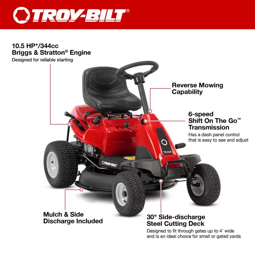 Troy-Bilt TB30B 30 In. 10.5 HP 6-Speed Manual Rear Engine Riding Mower