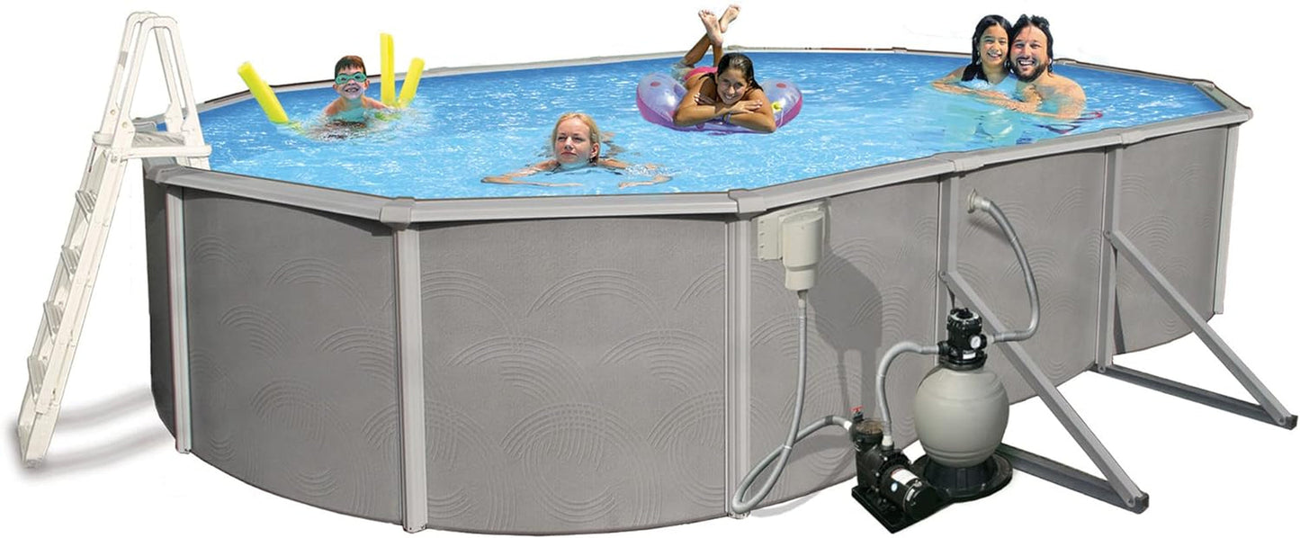 Blue Wave Belize 12-Feet by 24-Feet Oval 52-Inch Deep 6-Inch Top Rail Metal Wall Swimming Pool Package