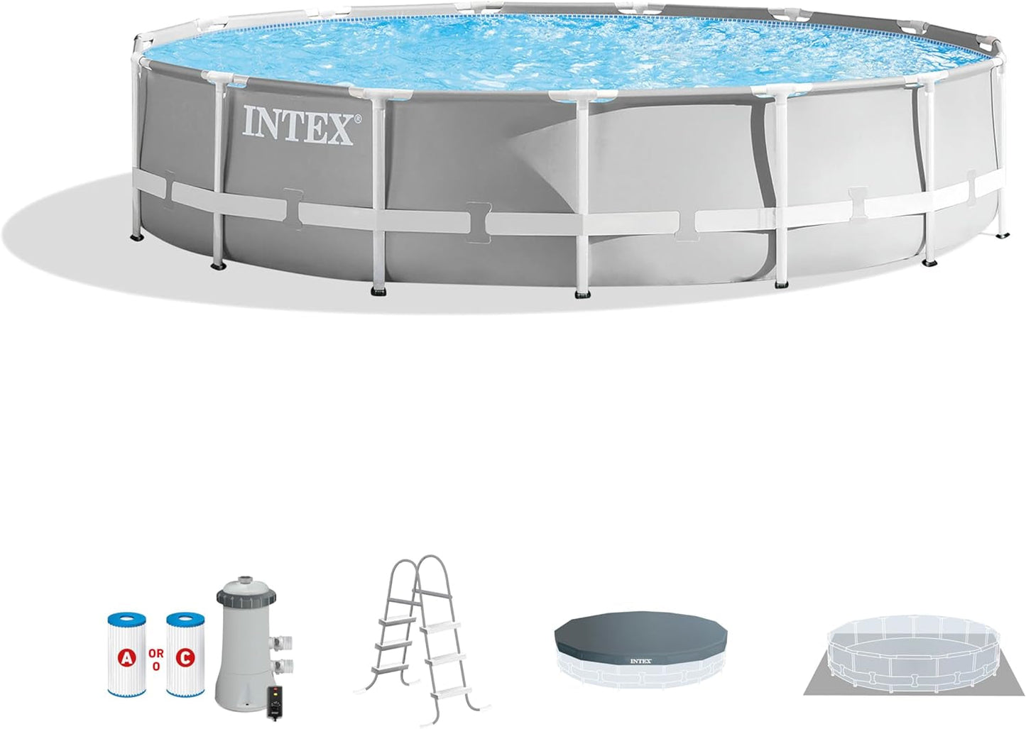 Intex 26711EH 12 Foot X 30 Inch Prism Frame round above Ground Outdoor Backyard Swimming Pool Set with 530 GPH Filter Pump and Easy Set-Up