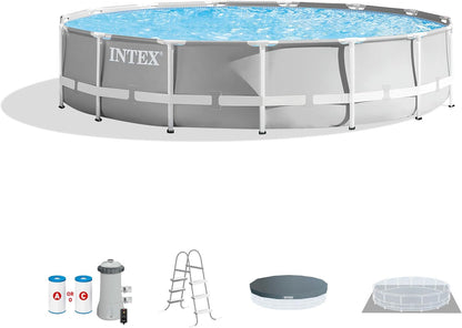Intex 26711EH 12 Foot X 30 Inch Prism Frame round above Ground Outdoor Backyard Swimming Pool Set with 530 GPH Filter Pump and Easy Set-Up