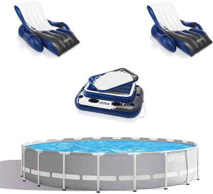 Intex 20Ft X 52In Outdoor Prism Frame above Ground Swimming Pool Set with Cartridge Filter Pump, 2 Lounger Float Chairs and Inflatable Cooler with Lid