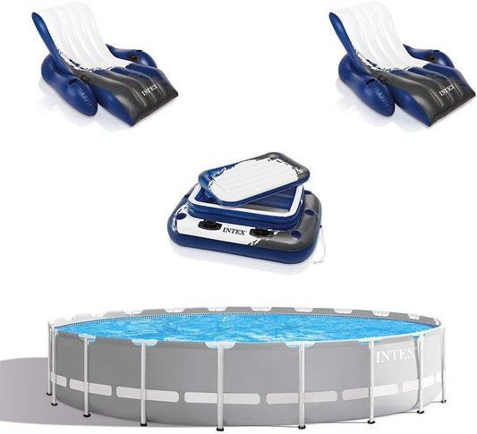 Intex 20Ft X 52In Outdoor Prism Frame above Ground Swimming Pool Set with Cartridge Filter Pump, 2 Lounger Float Chairs and Inflatable Cooler with Lid