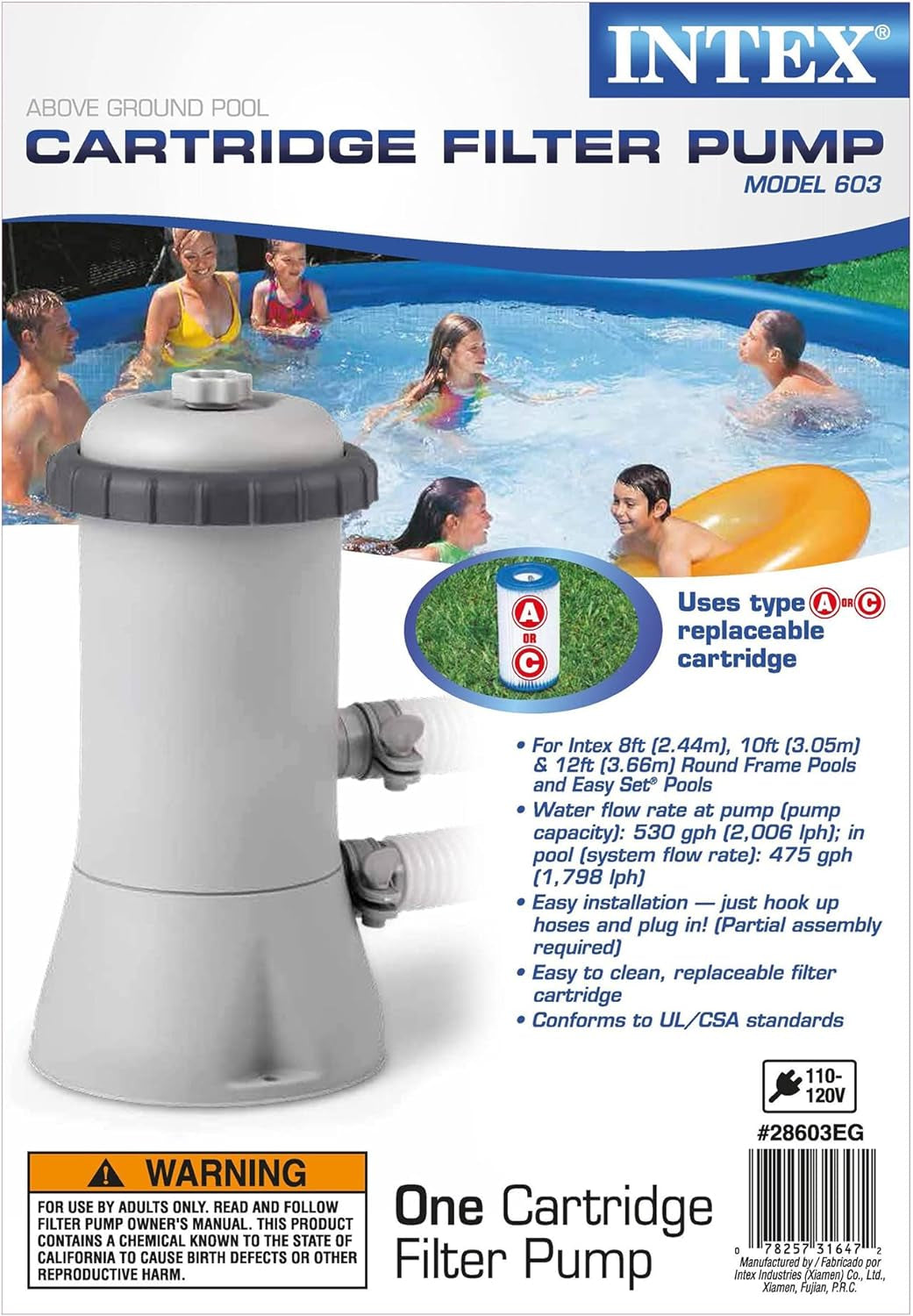 Intex 15' X 33" Easy Set Inflatable Ring Top round above Ground Swimming Pool with Cover and Krystal Clear Cartridge Filter Pump