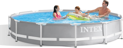 Intex 26711EH 12 Foot X 30 Inch Prism Frame round above Ground Outdoor Backyard Swimming Pool Set with 530 GPH Filter Pump and Easy Set-Up