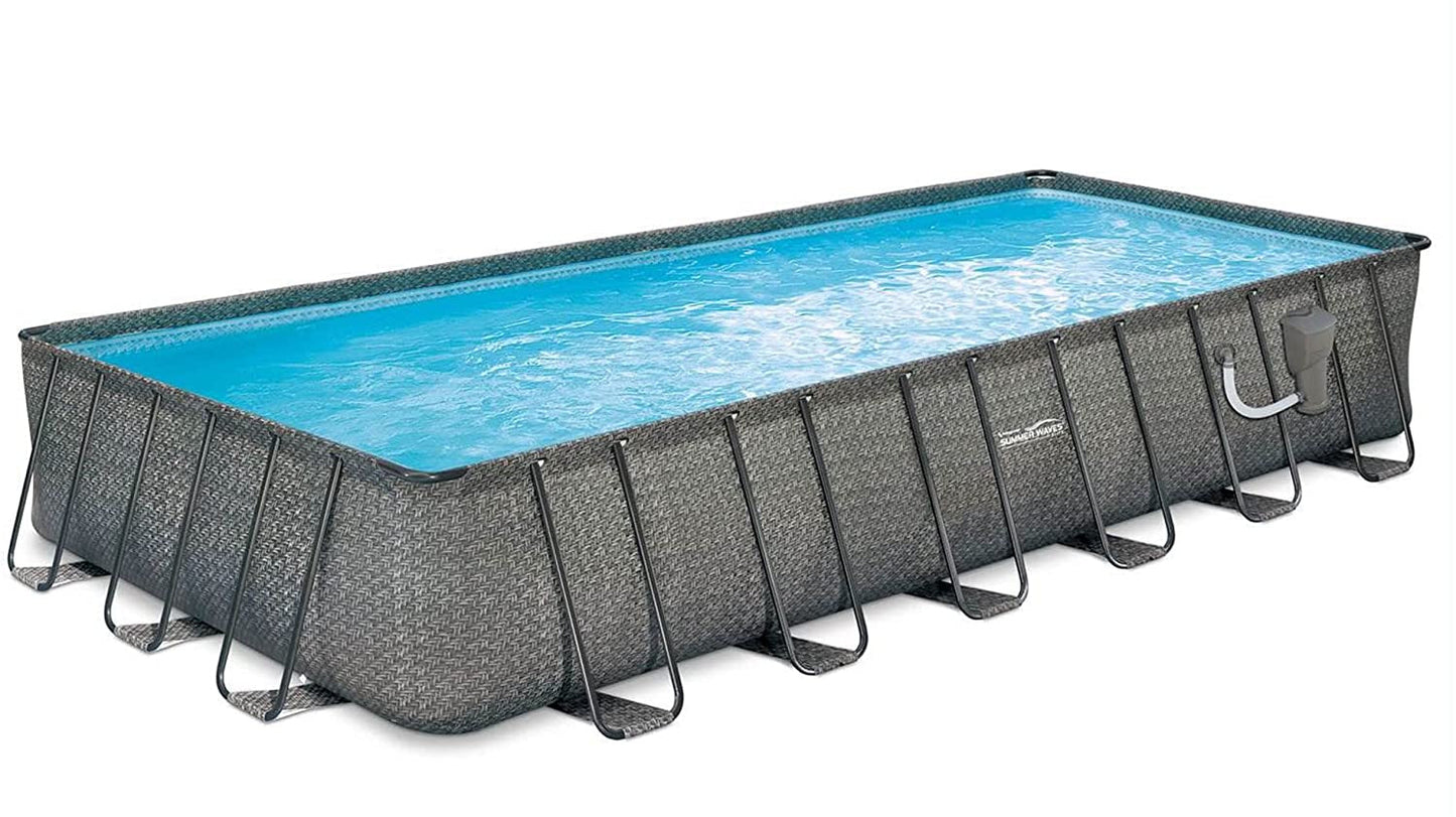 Summer Waves P42412521 Elite 24 Foot X 12 Foot X 52 Inch Outdoor Frame above Ground Swimming Pool Set W/Filter Pump, Cover, Ladder, & Ground Cloth