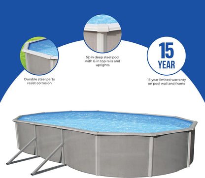 Blue Wave Belize 12-Feet by 24-Feet Oval 52-Inch Deep 6-Inch Top Rail Metal Wall Swimming Pool Package