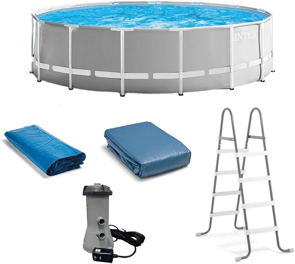 Intex 26711EH 12 Foot X 30 Inch Prism Frame round above Ground Outdoor Backyard Swimming Pool Set with 530 GPH Filter Pump and Easy Set-Up