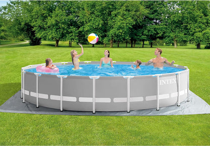 Intex 26731EH 18Ft X 48In Outdoor Prism Frame above Ground Swimming Pool Set with Cover, Ladder, Filter Pump, and 6 Replacement Filters, Gray