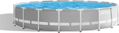 Intex 26731EH 18Ft X 48In Outdoor Prism Frame above Ground Swimming Pool Set with Cover, Ladder, Filter Pump, and 6 Replacement Filters, Gray