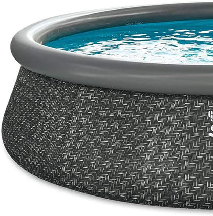 Summer Waves 14' X 36" Quick Set Inflatable Ring above Ground Outdoor Swimming Pool with RX600 GFCI Filter Pump and Ladder, Dark Wicker