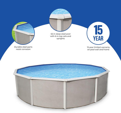 Blue Wave Belize 24-Feet round 52-Inch Deep 6-Inch Top Rail Metal Wall Swimming Pool Package