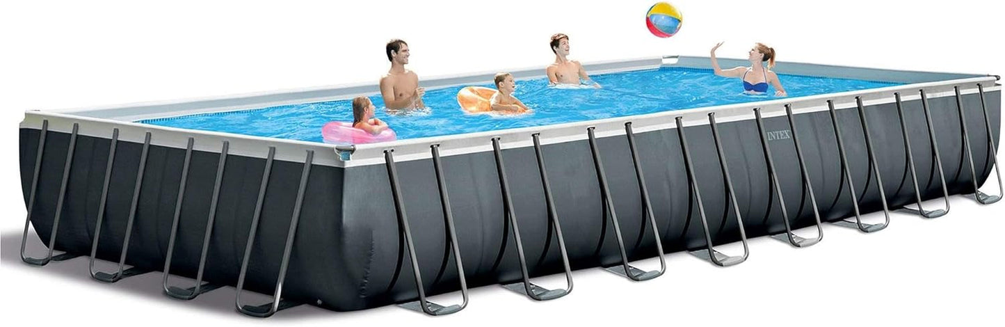 Intex 26377EH 32Ft X 16Ft X 52In Ultra XTR Frame above Ground Rectangular Swimming Pool Set with 2 Inflatable Recliner Lounge Chairs and Cooler Float