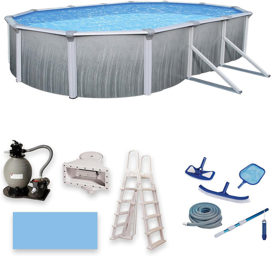 Blue Wave Martinique 12-Feet by 24-Feet Oval 52-Inch Deep 7-Inch Top Rail Metal Wall Swimming Pool Package