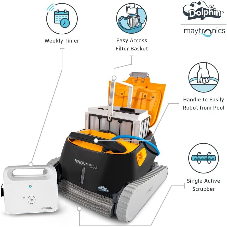 Dolphin Triton PS plus Wifi Operated Robotic Pool [Vacuum] Cleaner - Ideal for in Ground Swimming Pools up to 50 Feet - Powerful Suction to Pick up Small Debris - Easy to Clean Top Load Filter Basket