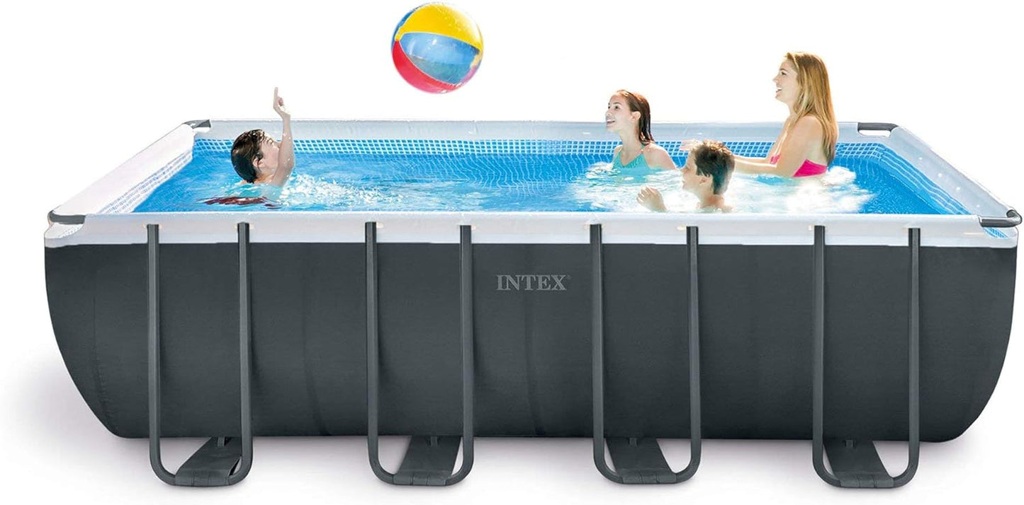INTEX 26355EH Ultra 18'X9'X52" Ultra XTR Rectangular Frame Pool Set with 120V 1,200 GPH Sand Filter Pump, Ladder, Ground Cloth, and Solar Pool Cover