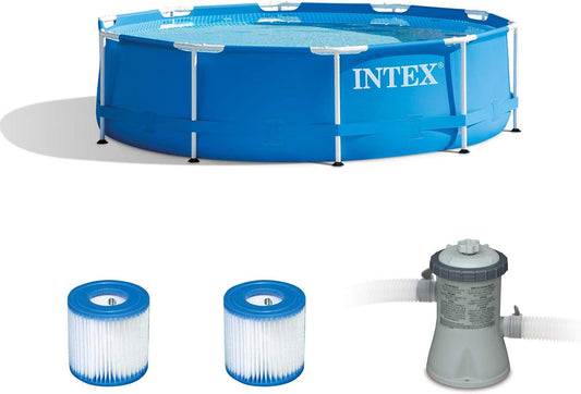 Intex 28200EH 10 X 2.5 Foot above Ground Pool + 29007E Filter Cartridge (2 Pack) + 28601EG 330 GPH Easy Set Swimming Pool Filter Pump with GFCI