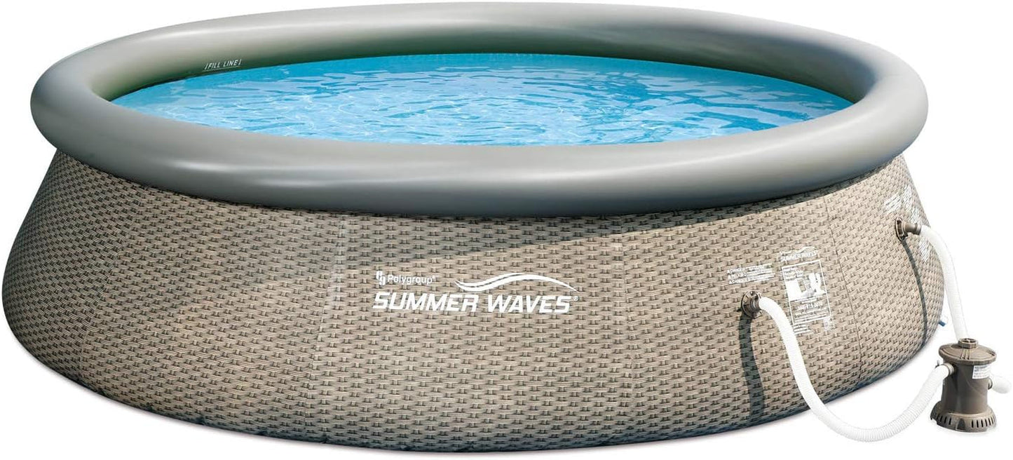 Summer Waves 14' X 36" Quick Set Inflatable Ring above Ground Outdoor Swimming Pool with RX600 GFCI Filter Pump and Ladder, Dark Wicker