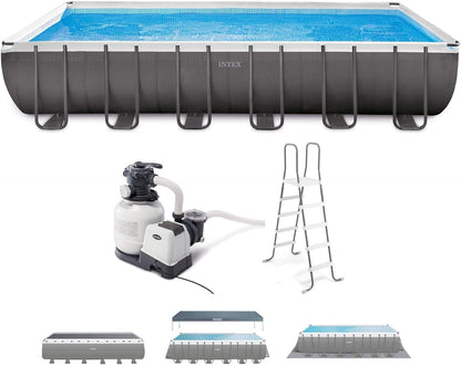 Intex 26363EH Ultra XTR 24Ft X 12Ft X 52In Outdoor Above-Ground Rectangular Swimming Pool Set with 2 Lounge Pool Recliner Floats & 72 Can Cooler Float