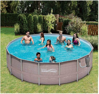 Summer Waves 16Ft X 48In Elite Wicker Print above Ground Frame Pool Set W/Pump