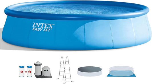Intex 28175EH 18Ft X 48In Inflatable Easy Set up round Outdoor above Ground Swimming Pool Set with Cover, Ladder, and Filter