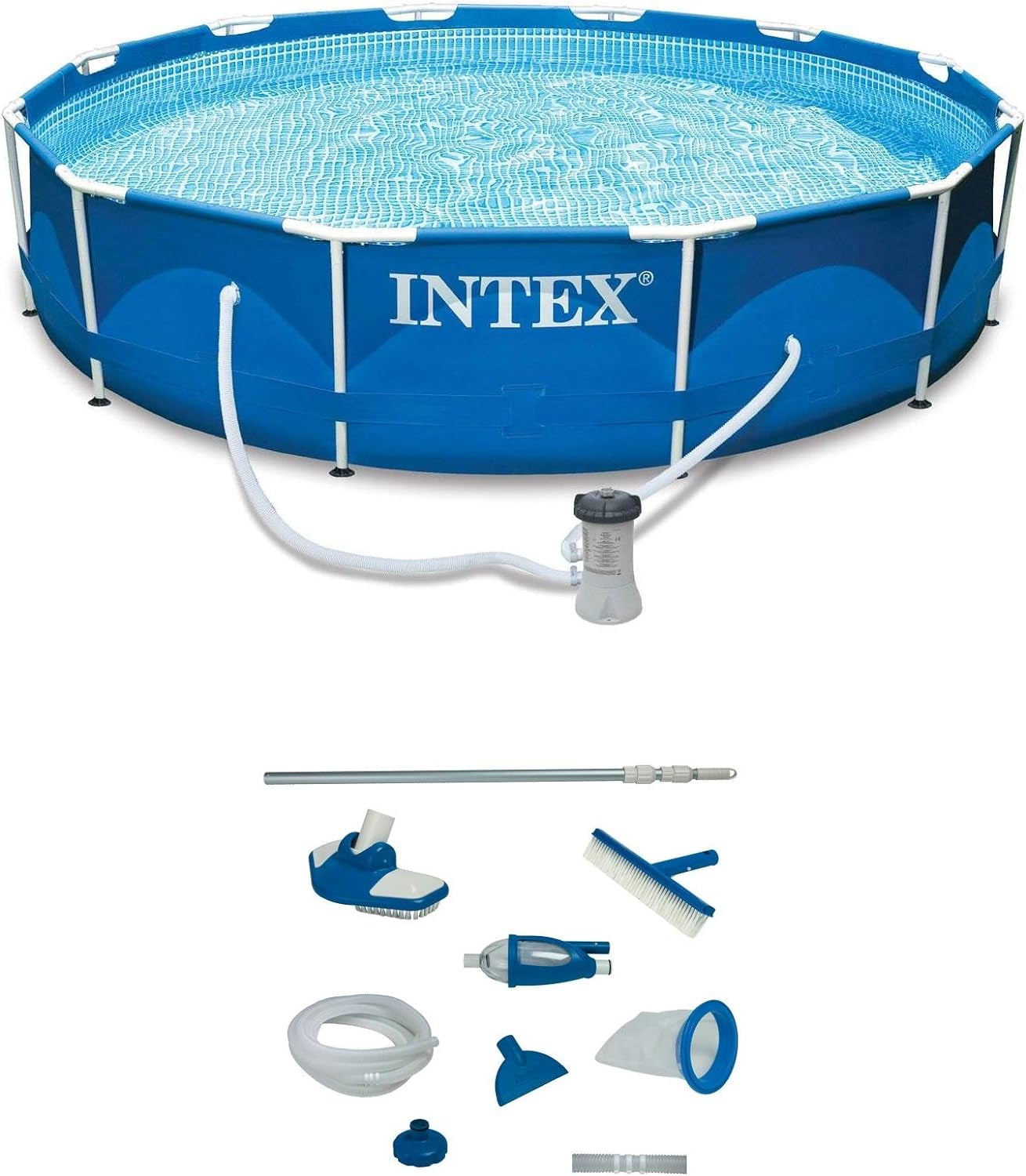 Intex 12' X 30" Metal Frame Swimming Pool W/ Filter Pump & Pool Maintenance Kit