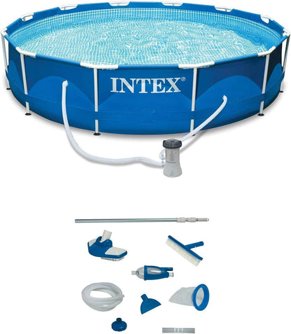 Intex 12' X 30" Metal Frame Swimming Pool W/ Filter Pump & Pool Maintenance Kit