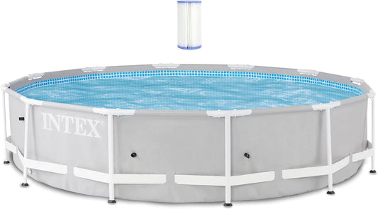 Intex 12 Foot X 30 Inch Prism Steel Frame above Ground Pool with 3 Ply Liner and Type a and C Pool Filter Pump Cartridge Replacement