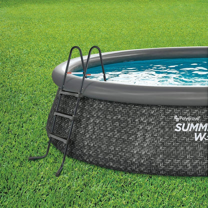Summer Waves 14' X 36" Quick Set Inflatable Ring above Ground Outdoor Swimming Pool with RX600 GFCI Filter Pump and Ladder, Dark Wicker