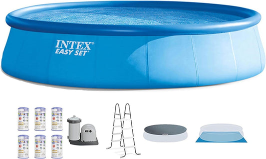 Intex Easy Set 18' X 48" round Inflatable above Ground Swimming Pool Set with Filter Pump, Ladder, Pool Cover, and Filter Cartridges (6 Pack)