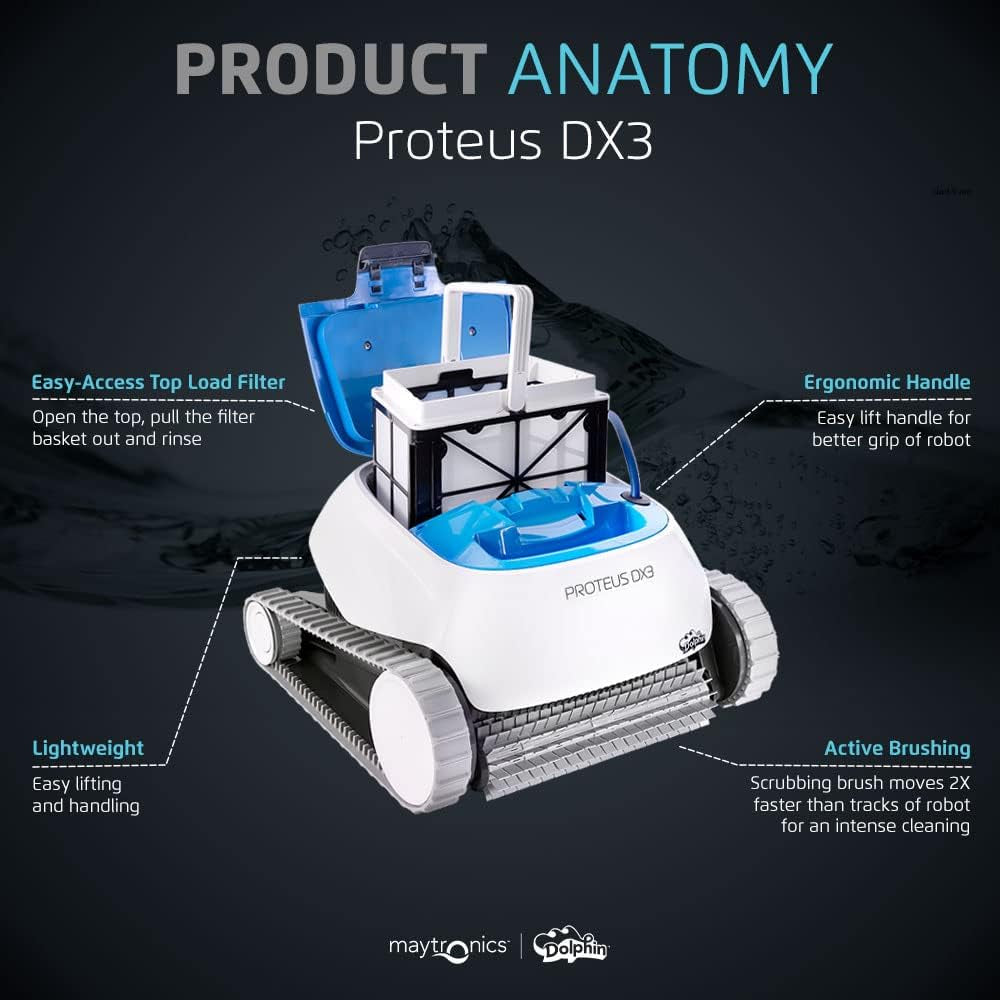 Dolphin Proteus DX3 Robotic Pool Vacuum Cleaner All Pools up to 33 FT - Wall Climbing Scrubber Brush