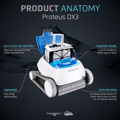 Dolphin Proteus DX3 Robotic Pool Vacuum Cleaner All Pools up to 33 FT - Wall Climbing Scrubber Brush