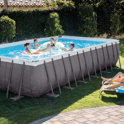 Intex 26363EH 24Ft X 12Ft X 52In Ultra XTR Frame Outdoor above Ground Rectangular Swimming Pool Set with Sand Filter Pump, Ladder, Ground Cloth, Pool Cover, and Chemical Maintenance Kit