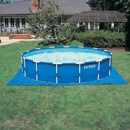 Intex 15 Foot by 48 Inch round Metal Frame above Ground Swimming Pool Set for Outdoor Use with Filter Pump, Ladder, Ground Cloth, and Cover, Blue