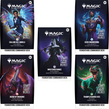 Magic: The Gathering Foundations Commander Deck Set of 5 - MTG Multiplayer Ready-to-Play Deck Bundle Featuring Dragons, Zombies, Angels, Artifacts & Dinosaurs (PREORDER - Release Date Oct. 2, 2026)