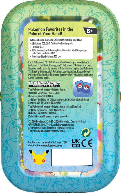 Pokémon TCG: 30th Celebration Mini Tin – Moltres (2 Booster Packs, Sticker Sheet, & Collectible Art Card) | Sealed - (PREORDER - Release Date Oct. 02, 2026)