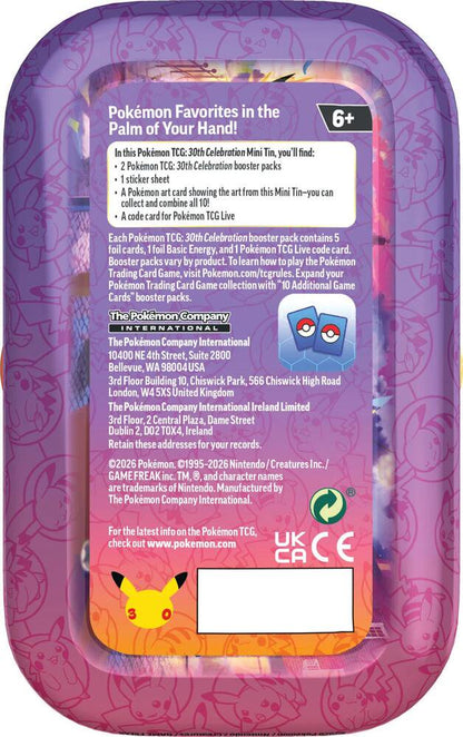 Pokémon TCG: 30th Celebration Mini Tin – Mewtwo (2 Booster Packs, Sticker Sheet, & Collectible Art Card) | Sealed - (PREORDER - Release Date Oct. 02, 2026)