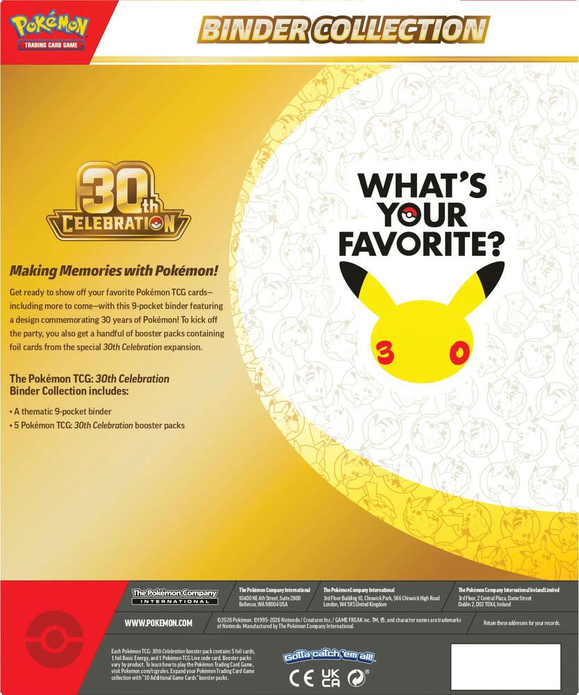 Pokémon TCG: 30th Celebration Binder Collection (4-Pocket Portfolio Binder & 4 Booster Packs) - (PREORDER - Release Date Oct. 02, 2026)