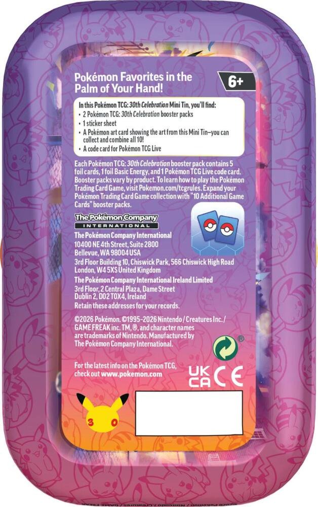 Pokémon TCG 30th Celebration Mini Tin Umbreon | Includes 2 Booster Packs, Sticker Sheet, Collectible Art Card & Pokémon TCG Live Code Card (PREORDER - Release Date September 16, 2026)